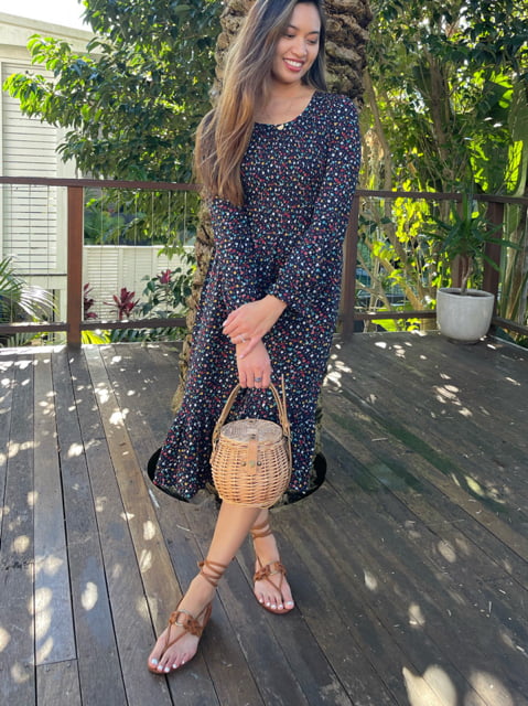 Carmen Black Floral Long Sleeve Midi Dress