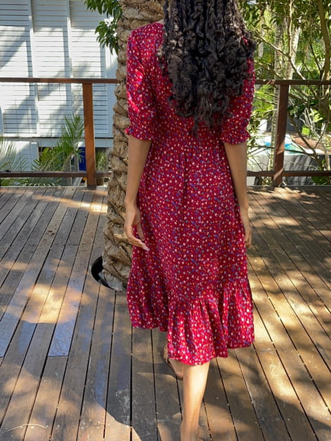 Christy Red Vintage-Inspired Midi Dress - B Corp - All The Wild Roses