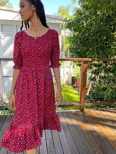 Christy Red Vintage-Inspired Midi Dress