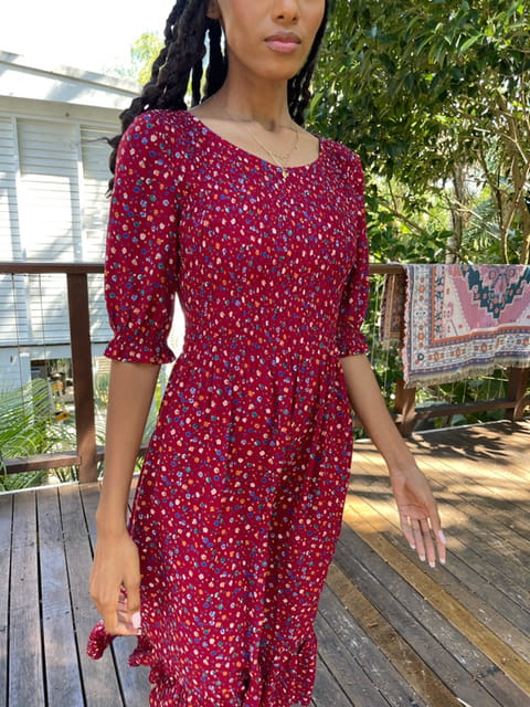 Christy Red Vintage-Inspired Midi Dress