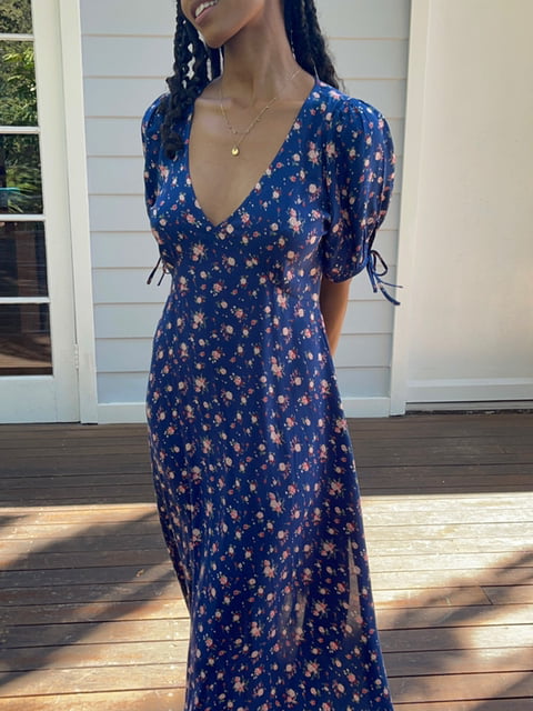 Dylan Blue Vintage Floral Midi Dress - B Corp
