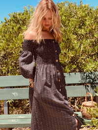 Elly Black Linen Off-Shoulder Dress