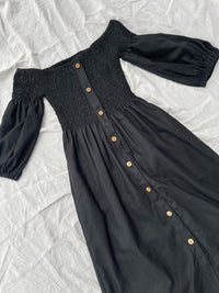 Elly Black Linen Off-Shoulder Dress