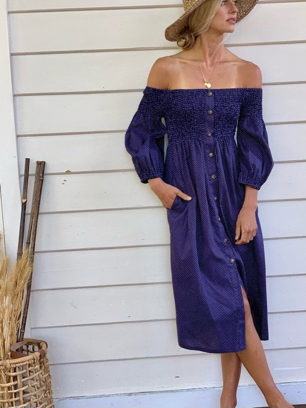 Elly Navy Polka Dot Dress