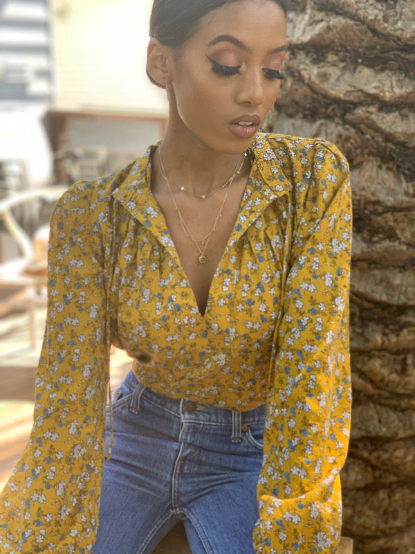Joni Golden Floral Cotton Top