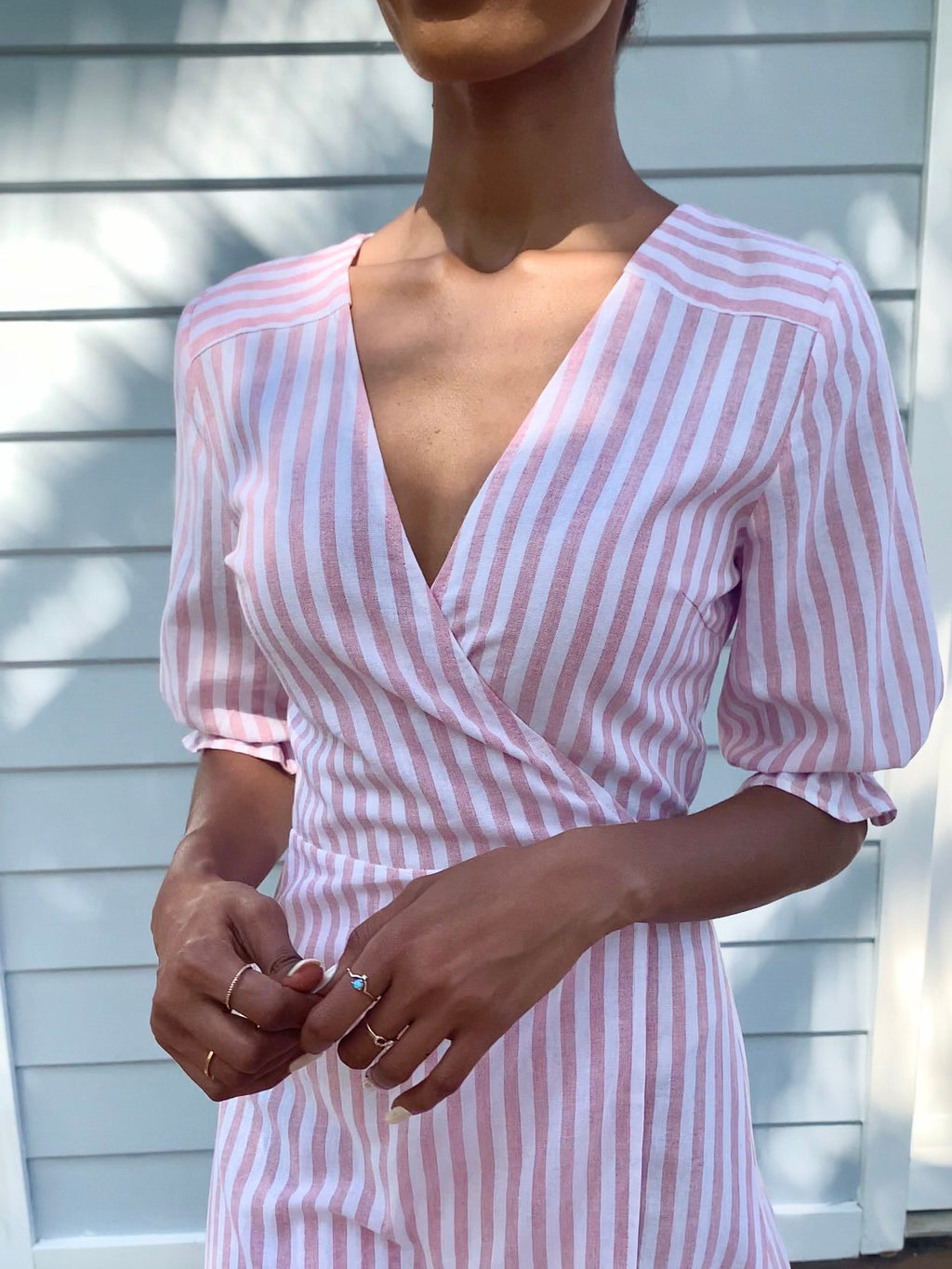 Lia Pink Stripe Cotton Wrap Dress-1 (1)