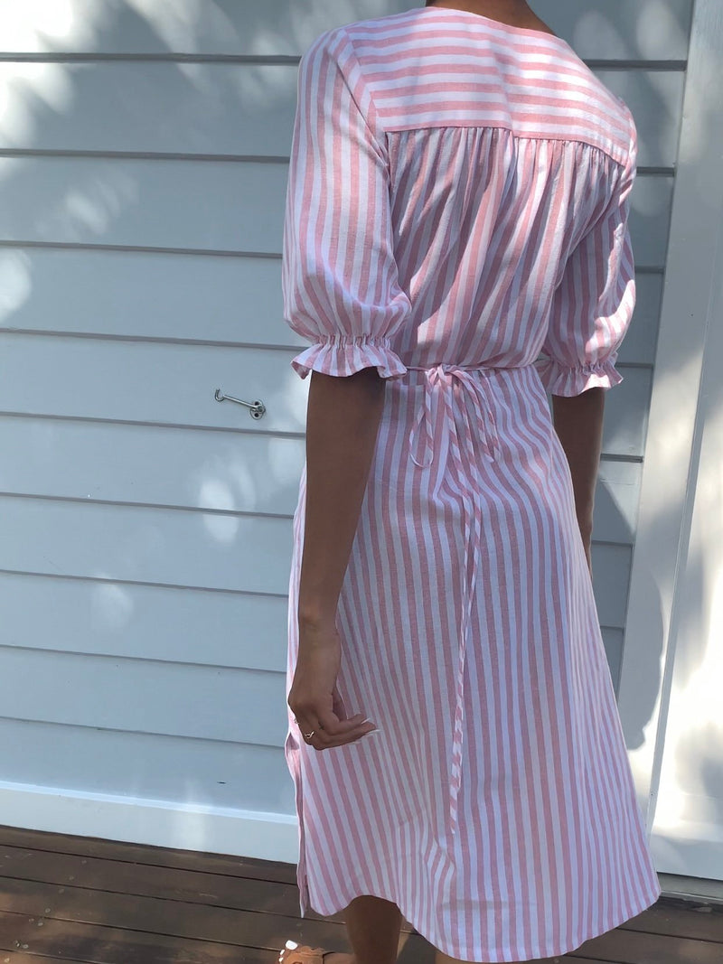 Lia Pink Stripe Cotton Wrap Dress-8