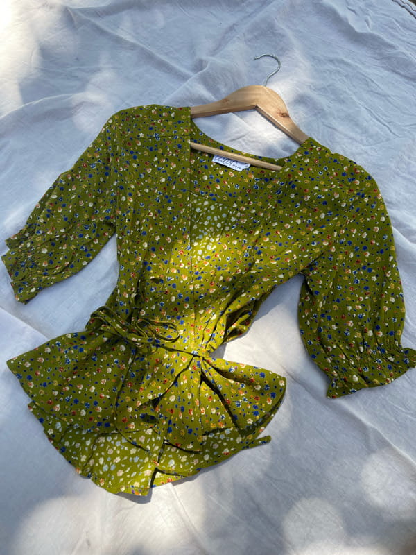 Lia Moss Green Wrap Top