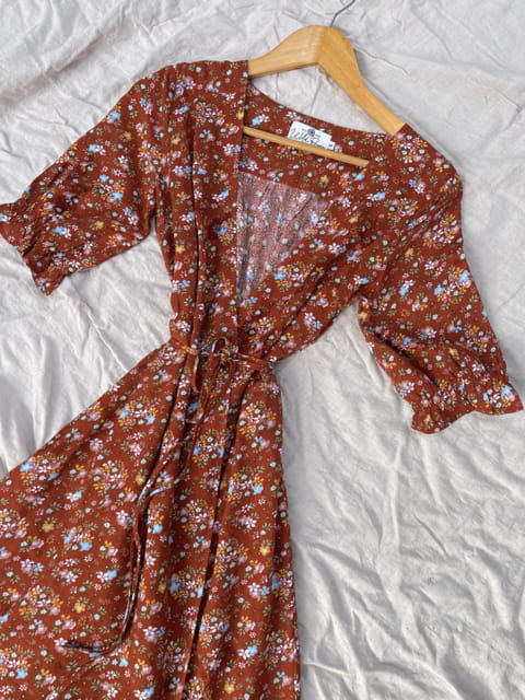 Lia Terracotta Cotton Wrap Dress