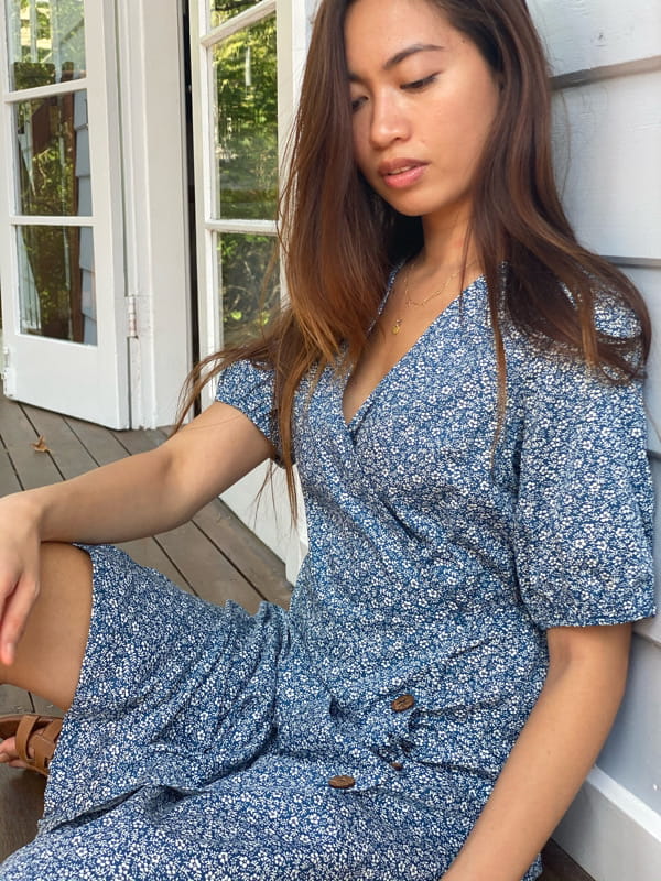 Lila Blue Floral Cotton Wrap Dress