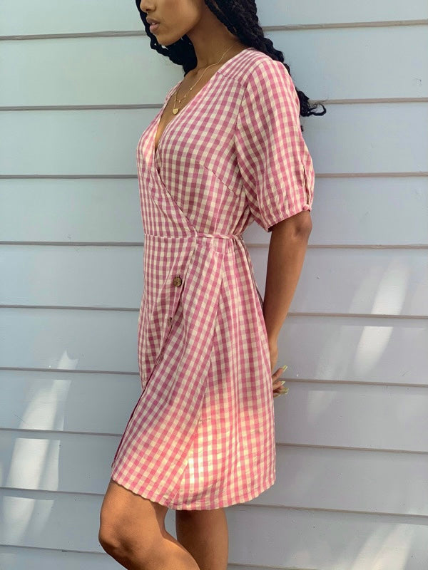 Mille Pink Gingham Wrap Dress