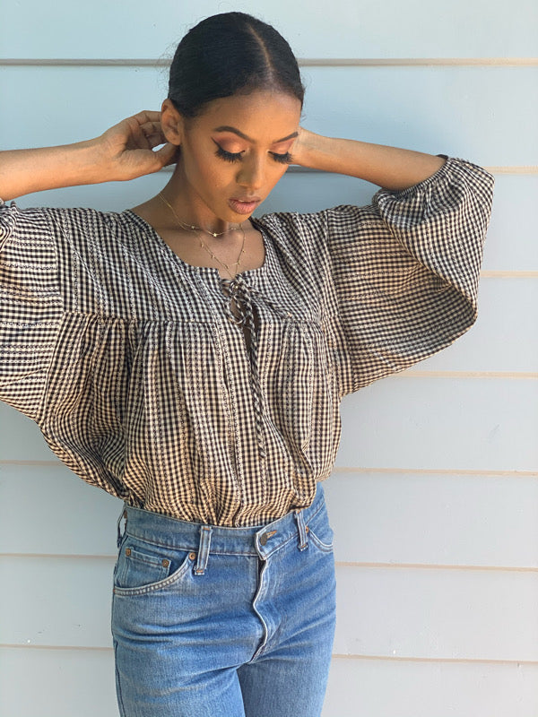 Natalia Black Gingham Blouse