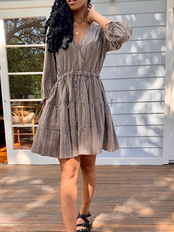 Priya Long Sleeve Gingham Dress