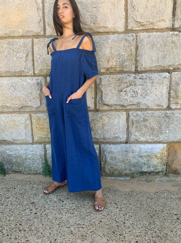 Tia Indigo Linen Jumpsuit