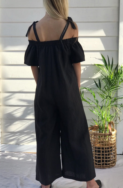 Tia Black Linen Jumpsuit