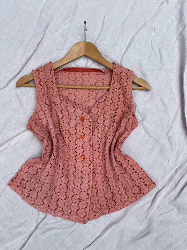 Vintage Hand-Dyed Cotton Broderie Anglaise Vest