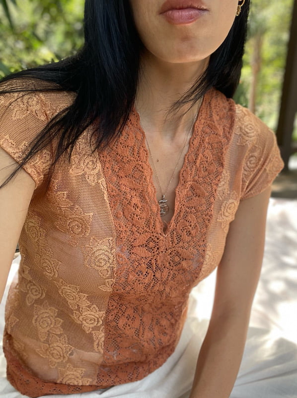 Vintage Hand-Dyed Mocca Lace Top