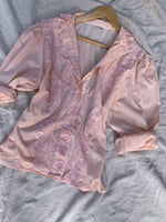 Vintage Hand-Dyed Peach Embroidered Cotton Lace Shirt