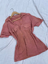 Vintage Hand Dyed Terracotta Cotton Waffle Short-Sleeve Top